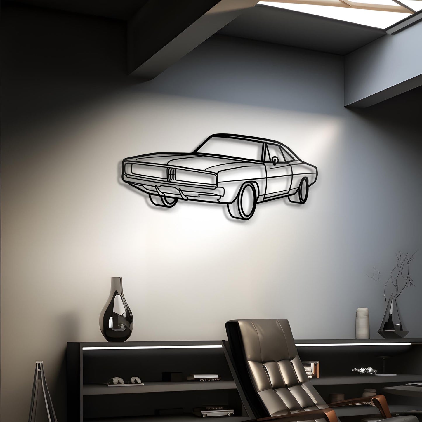 1968 Charger Diagonal Metal Silhouette