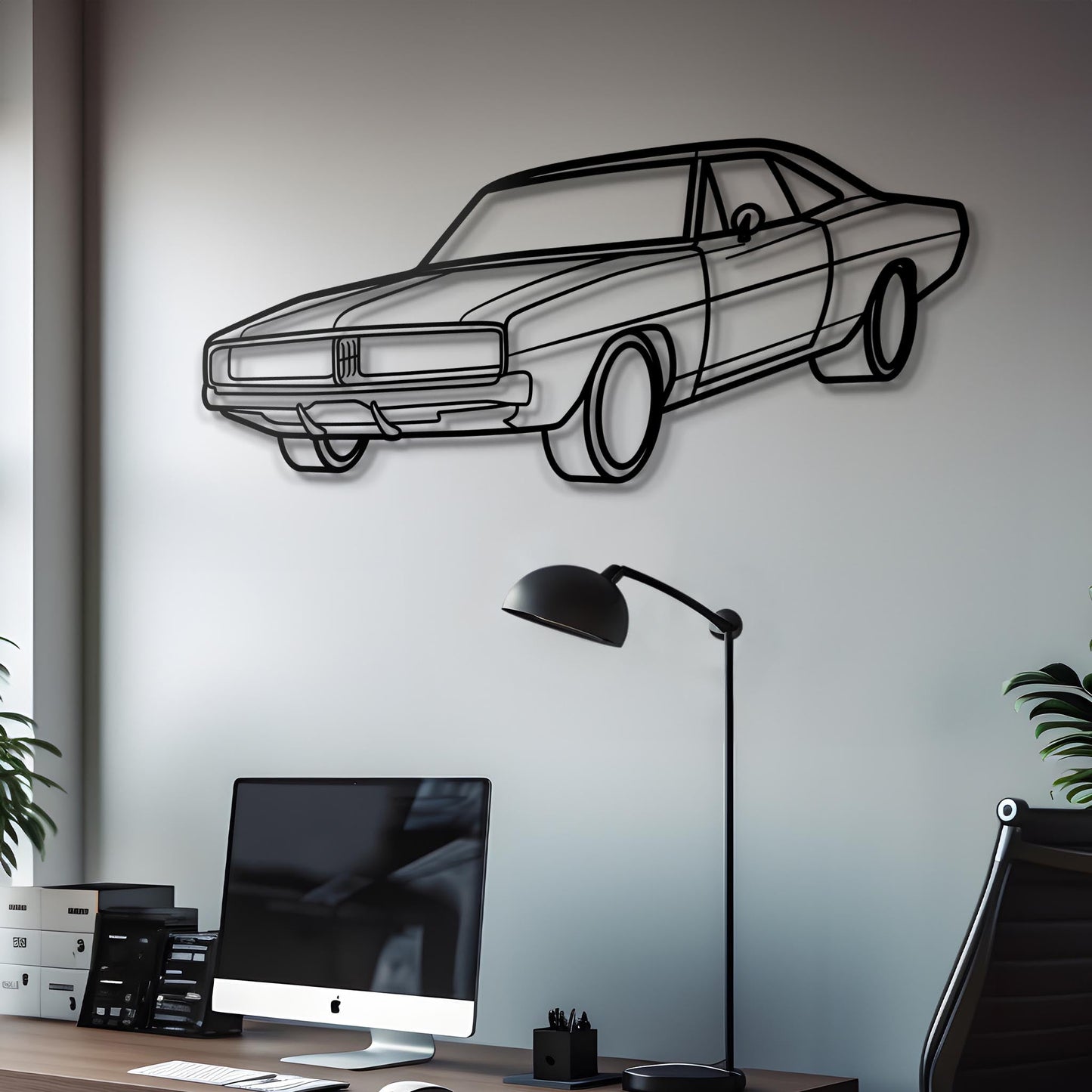 1968 Charger Diagonal Metal Silhouette